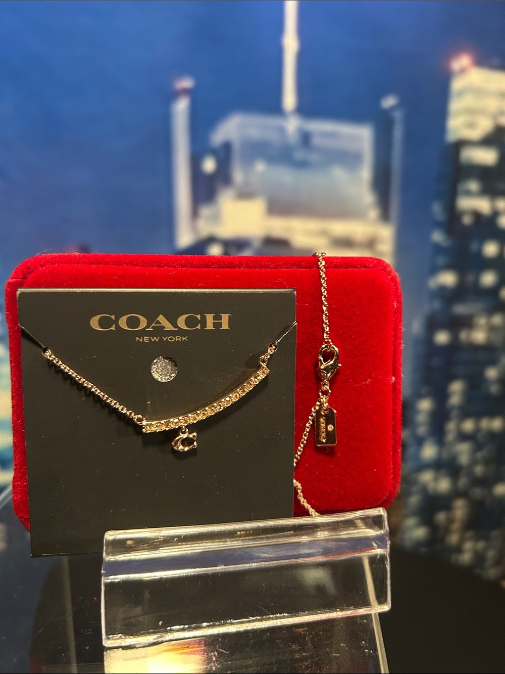 Coach Rose Gold Crystal Bar Necklace